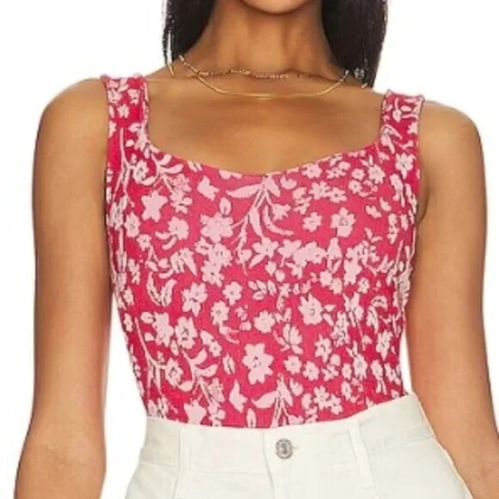INTIMATELY FREE PEOPLE (Revolve) M/L Scarlet Combo Clean‎ Lines Printed Bodysuit